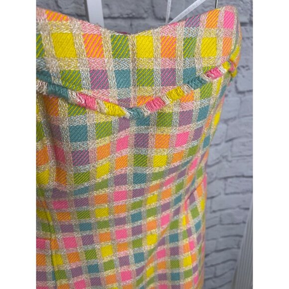 Lilly Pulitzer Boucle Fringe Bibi Strapless Check Plaid Dress Size 4 - Picture 6 of 11